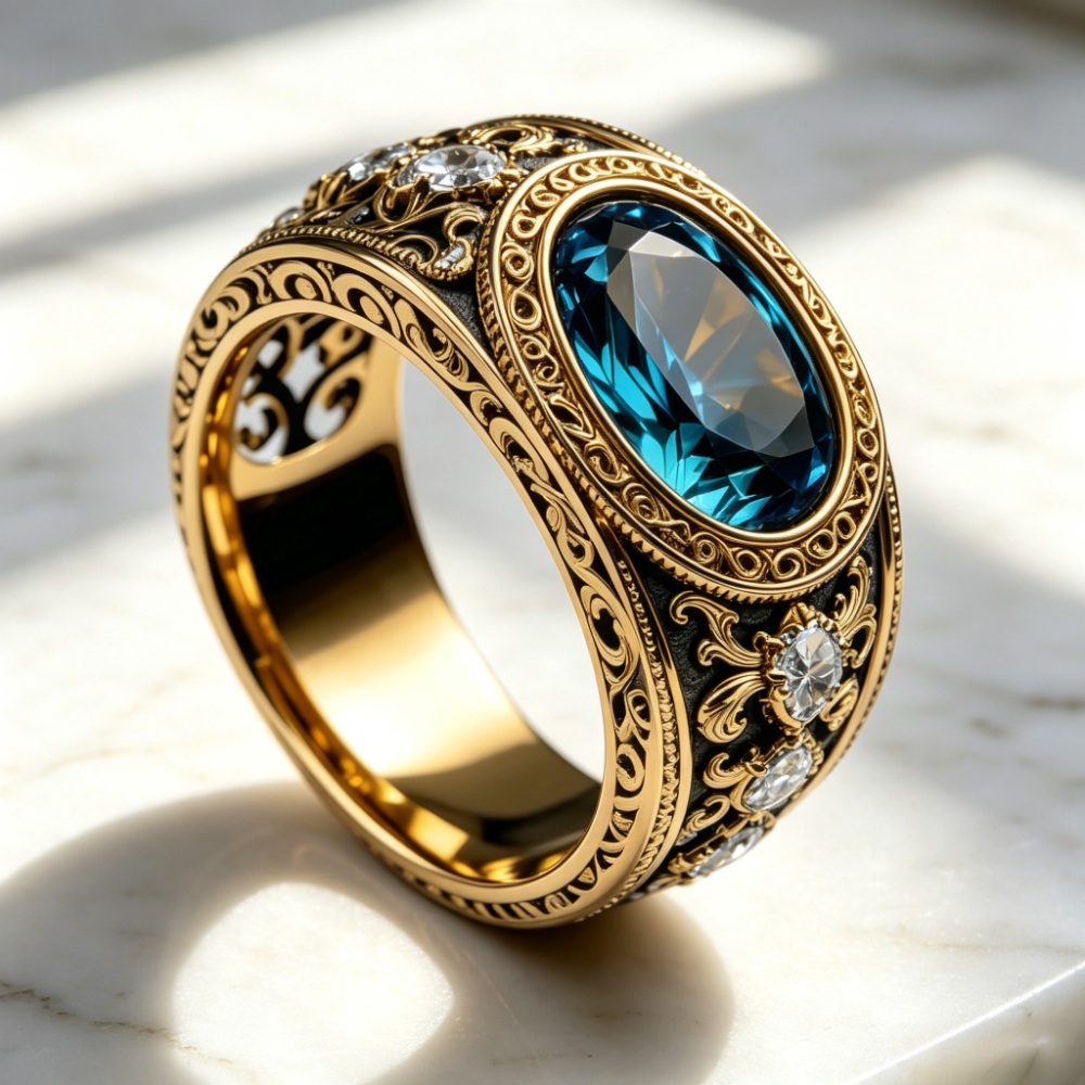 Stylish Oval Synthetic Sapphire Ring for Men and Women